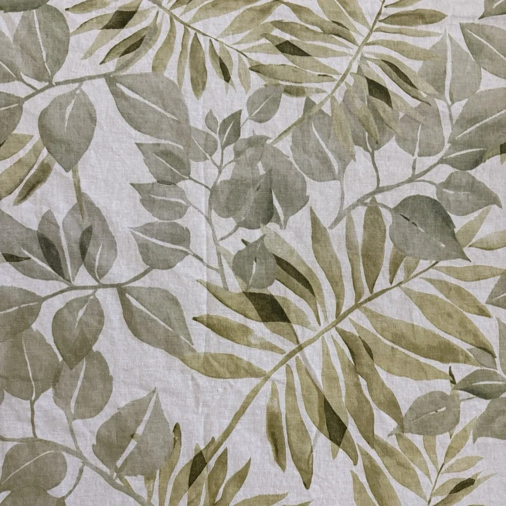 Pottery Barn Shower Curtain Green Botanical Palm Leaf Linen Blend Shower Curtain